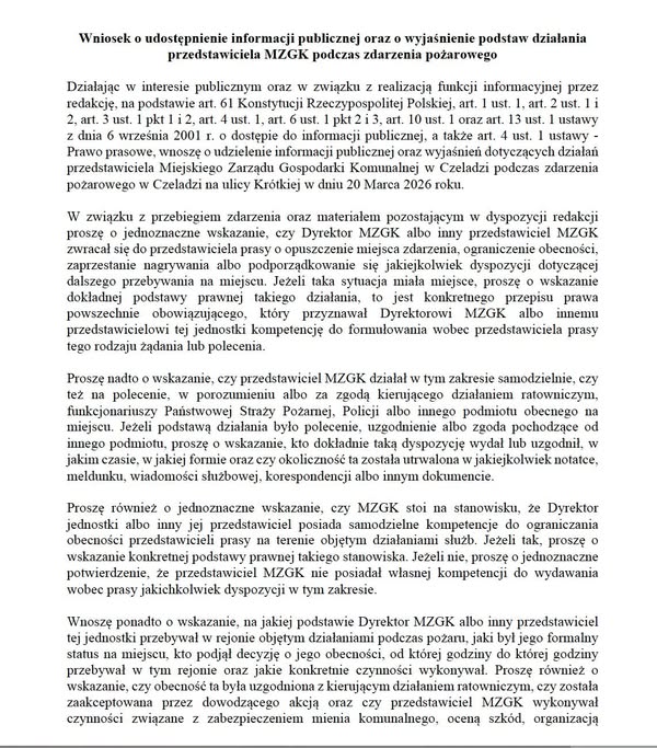 Pytania po interwencji z 20 marca. Redakcja wystąpiła o wyjaśnienia