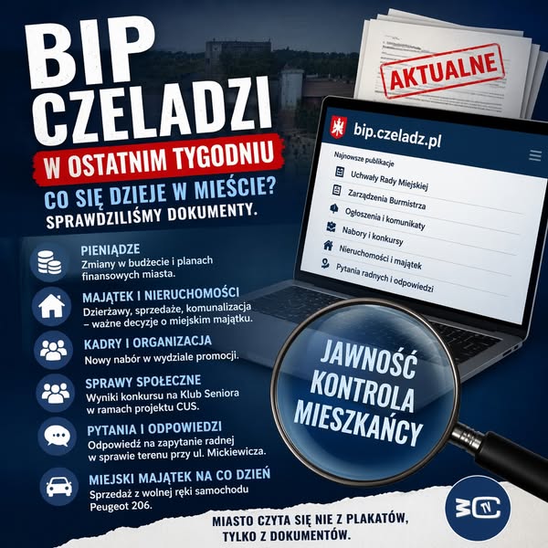Nowe dokumenty w BIP Czeladzi. Pieniądze, decyzje i sprawy do sprawdzenia