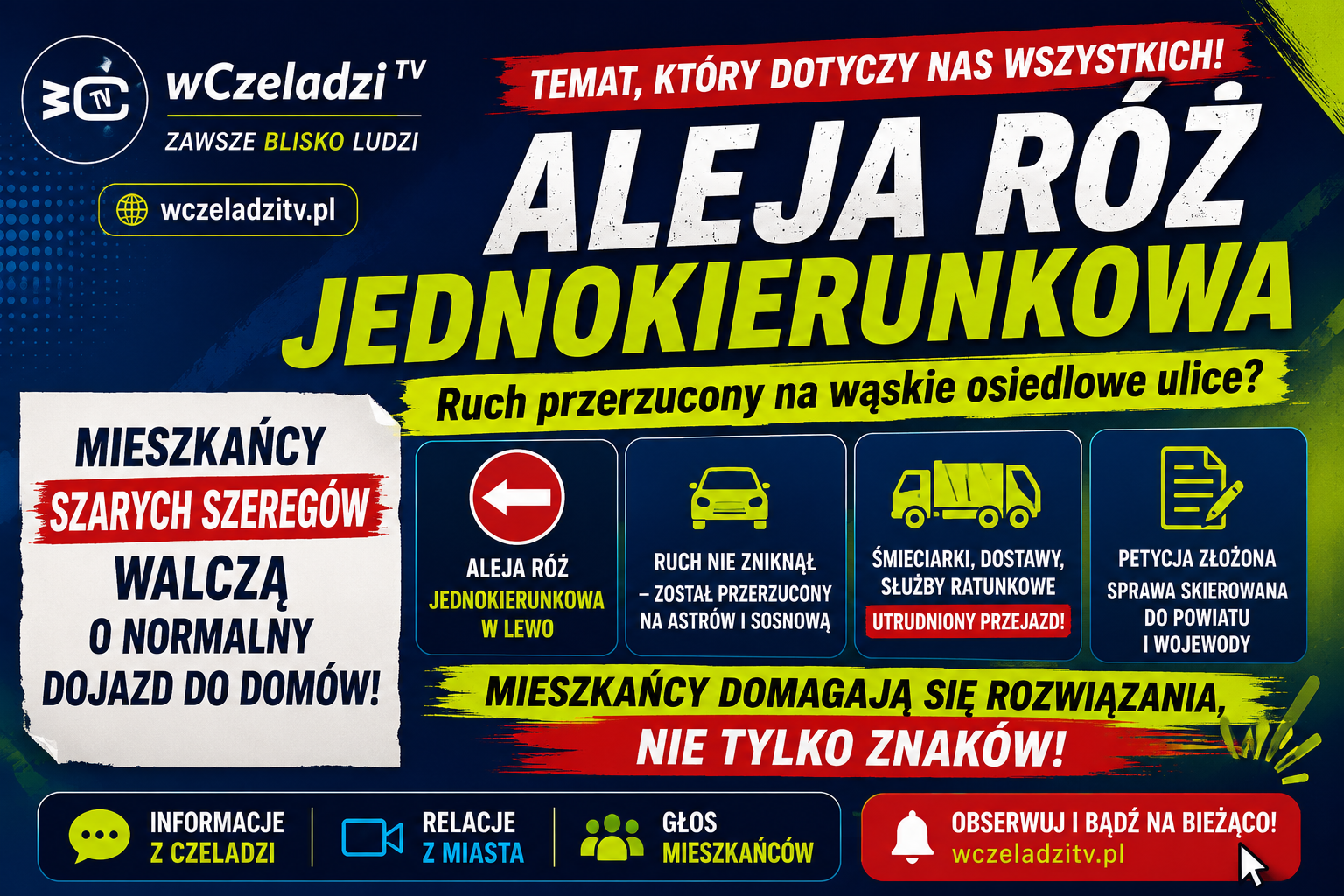 Aleja Róż po zmianie organizacji ruchu. Mieszkańcy Szarych Szeregów walczą o normalny dojazd do domów.