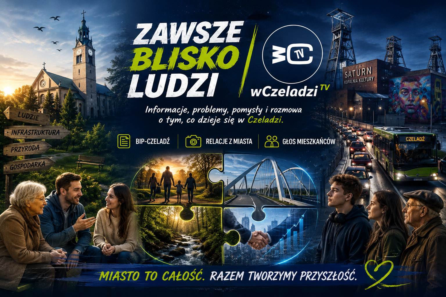 Czeladź blisko ludzi.